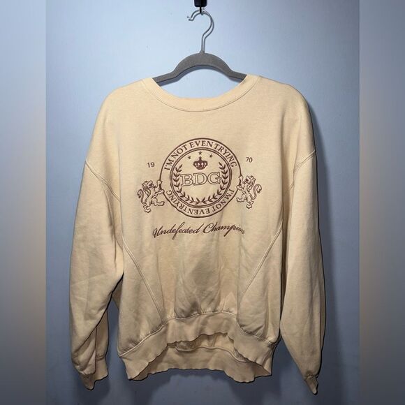 Urban Outfitters BDG Cream undefeated champion embroidered sweatshirt Size S EUC - Picture 1 of 7